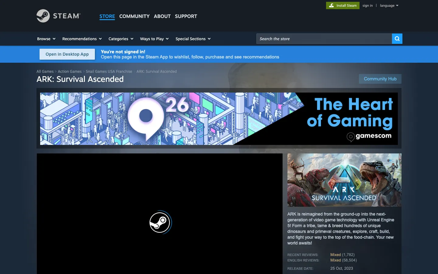 หน้า Steam ของ ARK: Survival Ascended — ภาคสร้างใหม่บน Unreal Engine 5 ที่กินทรัพยากรมากกว่าภาคเดิม