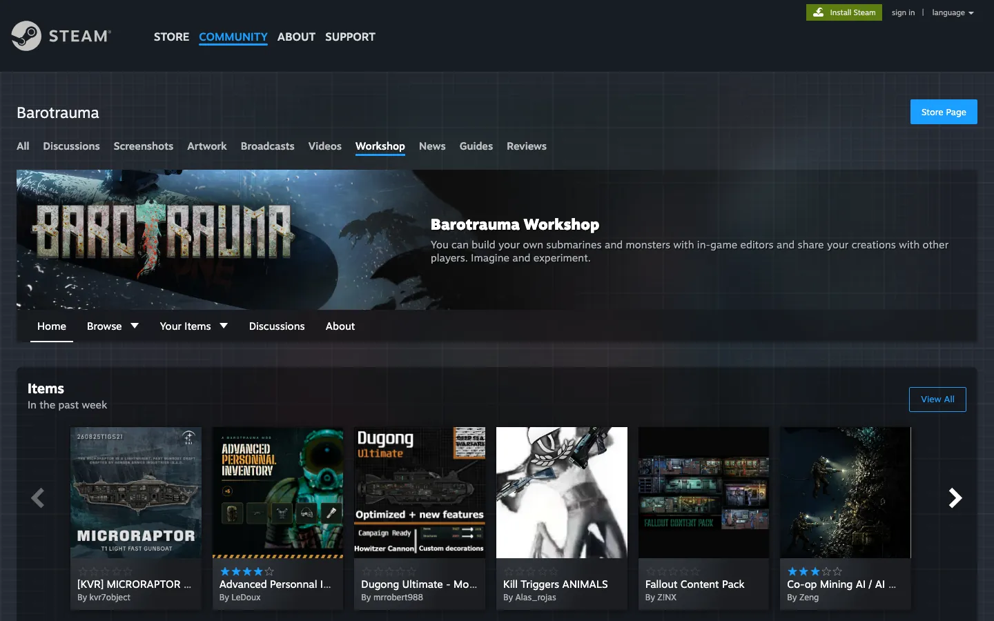 Steam Workshop ของ Barotrauma — แหล่งโหลดม็อดและเรือสำหรับเซิร์ฟ