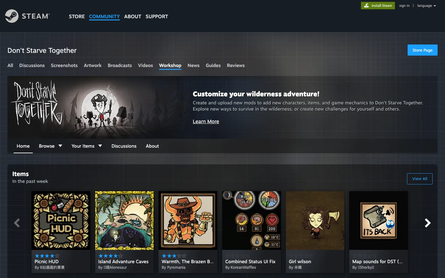 Steam Workshop ของ Don't Starve Together — แหล่งม็อดที่ใช้หา Workshop ID สำหรับใส่ในเซิร์ฟ