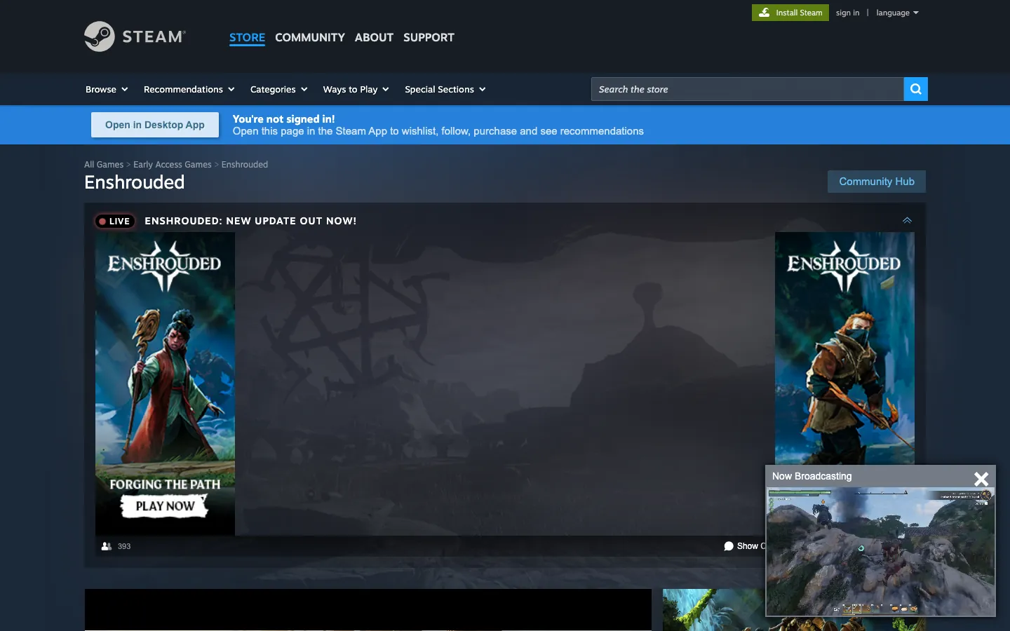 หน้า Steam ของเกม Enshrouded — เกมเอาชีวิตรอดที่ขุดและสร้างภูมิประเทศได้ทั้งแมพ รองรับโคออป 16 คน
