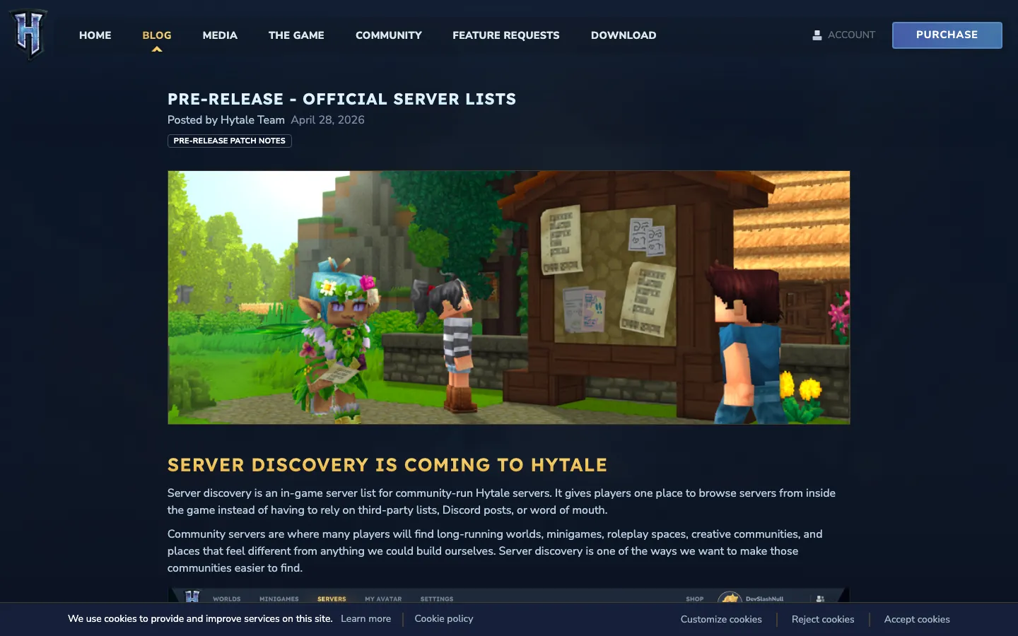 ประกาศ Server Discovery จากทีมงาน Hytale — ระบบลิสต์เซิร์ฟชุมชนในตัวเกม