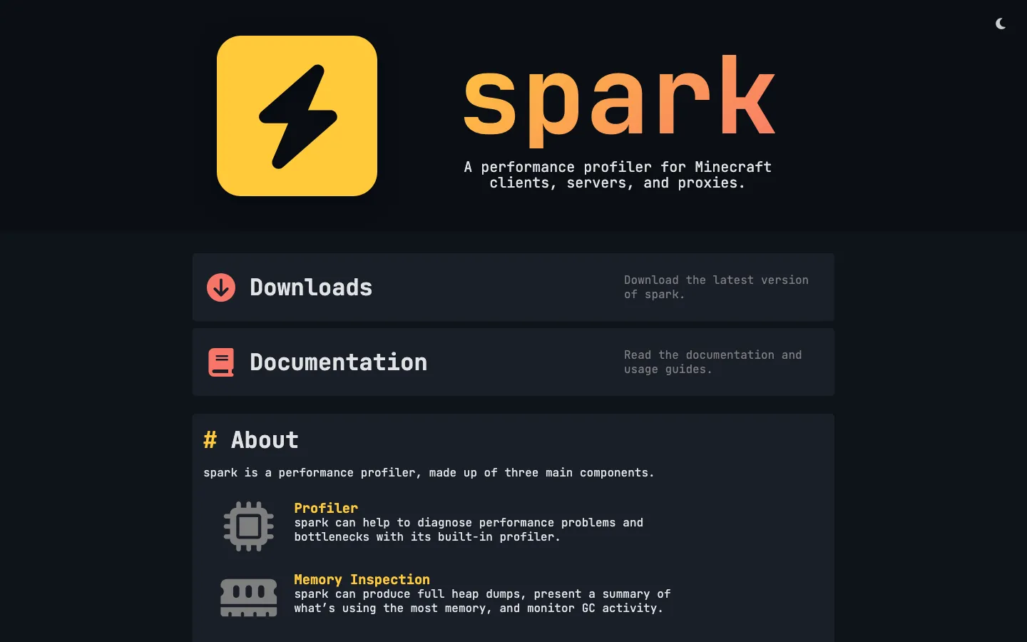 เว็บ spark — performance profiler สำหรับเซิร์ฟ Minecraft ที่ใช้วัด TPS และหาต้นเหตุแลค