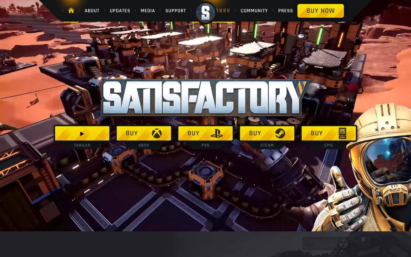 เว็บทางการของเกม Satisfactory — เกมสร้างโรงงานอัตโนมัติที่รองรับเซิร์ฟเวอร์เดดิเคท