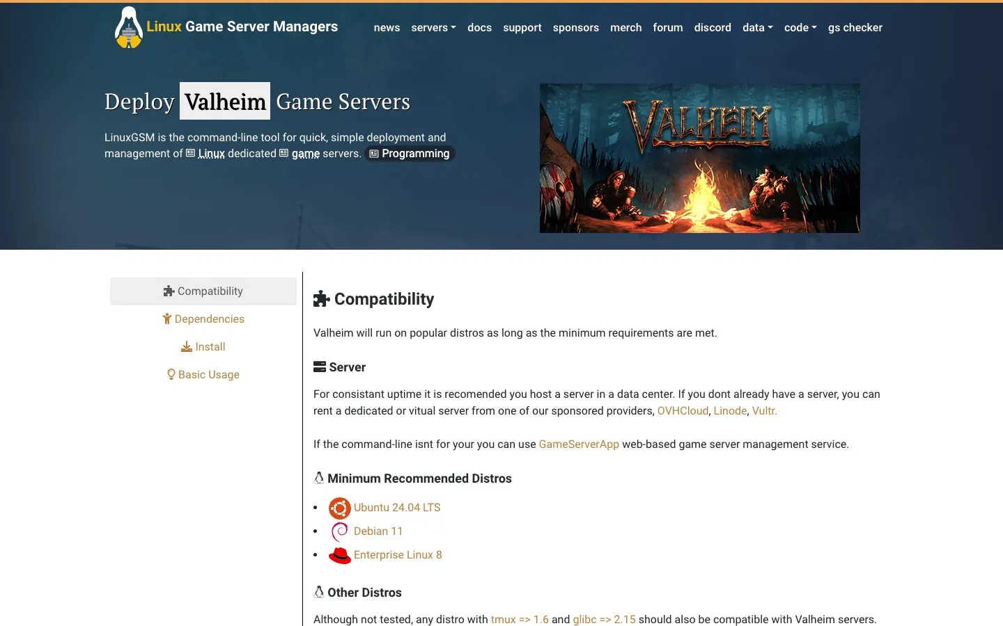 หน้า Deploy Valheim Game Servers ของ LinuxGSM — ทางลัดติดตั้งเซิฟ Valheim บน Linux