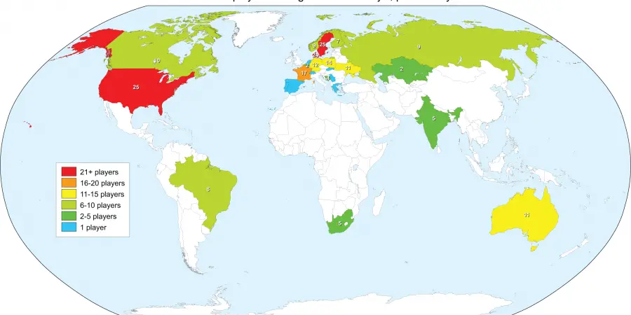 Map Of CSGO Players Who Have Attended A Major By Country